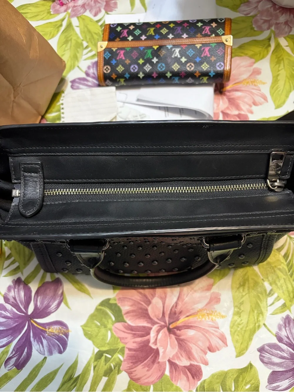 Coach Black Studded Leather Satchel with Top Handles